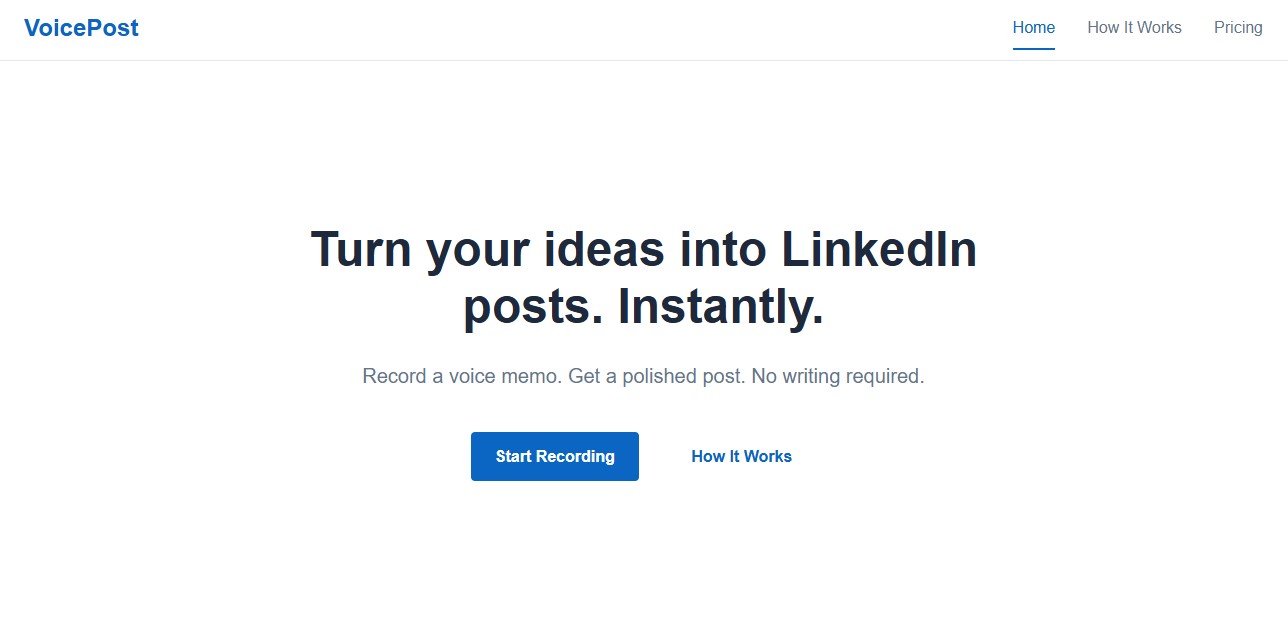 A Simple Website that converts voice to LinkedIn Posts
